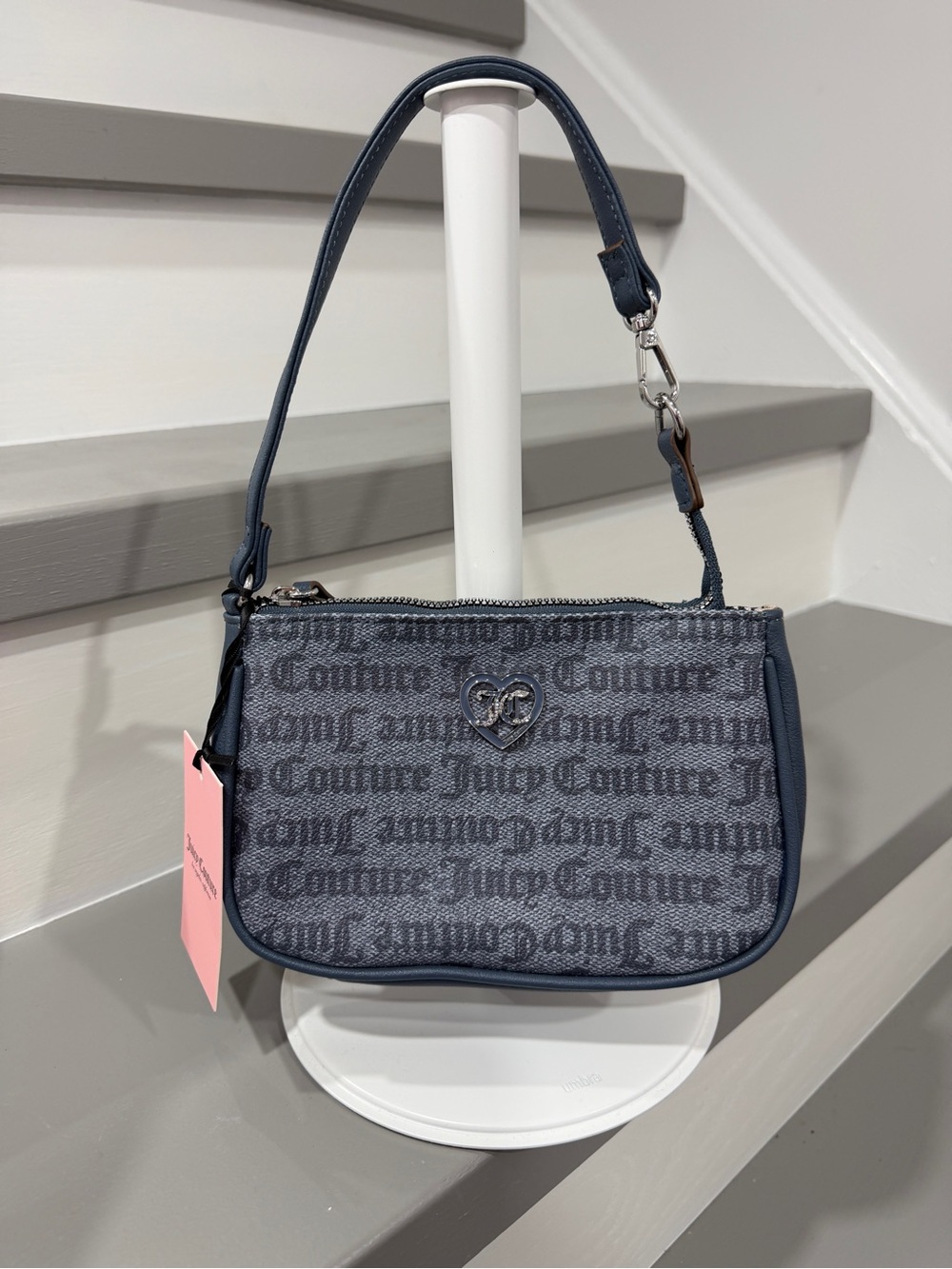 Juicy Couture Navy Logo Mini Shoulder Bag with Heart Charm
